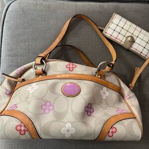Coach Beige and Pink Floral Shoulder Bag
